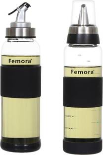 Femora 500 ml Borosilicate Glass Metallic Lid Oil Bottle Jar Dispenser Cooking Oil Dispenser Set