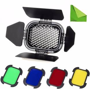 GODOX BD-07 Barn Door with Detachable Honeycomb Grid and 4 Color Gel Filters for AD200 Pocket Speedlite Flash Head Color Effect Filter