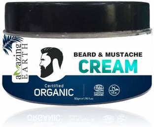 Amazing Earth Beard & Mustache Cream for Men - Certified Organic, Styling, Hair Growth, Soft Beard, Chemical Free & Vegan - 50gm Beard Cream