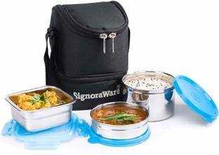 Signoraware Trio Steel Lunch Box, Set of 3, 500ml+400ml+200ml, Blue 3 Containers Lunch Box