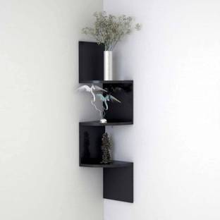 StoreOnline Wooden Rack Shelf (Number of Shelves - 3 Black) Wooden Wall Shelf