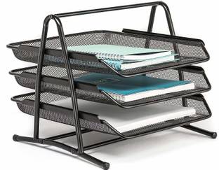 ADDCART 3 Compartments Metal File Rack Desk Organizer Mesh Document Tray Letter Tray Stand