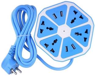 Goldtech Hexagon Socket Power Strip with USB Charger, 4-Outlet with 4-USB Power Socket Extension Board with Cord, Mobile Charging USB Power Hub 4 Socket Surge Protector (Blue) 4  Socket Extension Boards