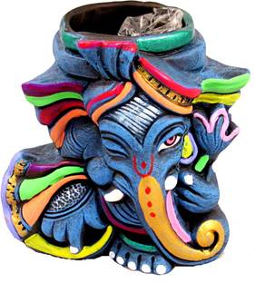 SUNINOW Handmade Earthenware Decorative Flower Pot with and Ganesha Idol Terracotta, Earthenware Vase