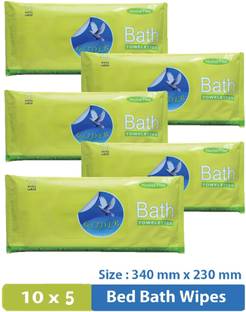 GLIDER Bed Bath Wipes, Enriched with Aloe Vera and Vitamin E (Pack of 5) 50 Wipes
