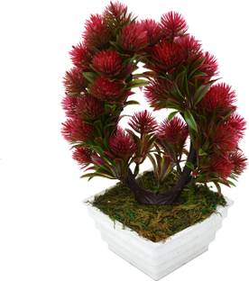 fancymart Twin Stem Artificial Bonsai Bonsai Wild Artificial Plant  with Pot