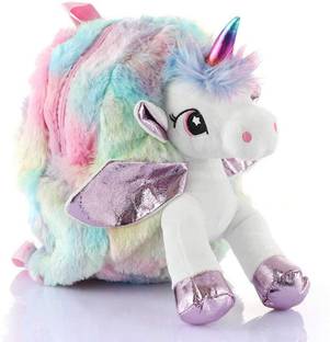 Bytetrix Unicorn 3D Soft Rainbow Plush Fur Cute Children Toy School Shoulder Backpack Bag for Kids Girls Plush Bag