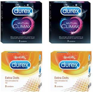 DUREX Mutual climax 3's+Extra dots 3's x2 (12 condoms) Passion Raja value combo Condom