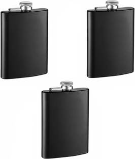 Nexshop Combo of 3 pieces Beautiful & Premium Matte Black Finish easy-to-open screw top classy drinker's accessory Stainless Steel Hip Flask
