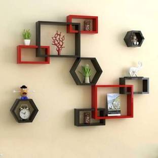 Mark Wood Wall Mount Intersecting Hexagon Wall Shelves MDF Wooden Wall Shelf