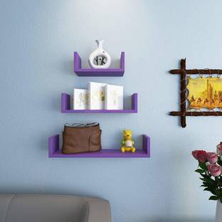 RAG Solutions RAG Solutions U-Shape MDF Floating Wall Shelves for Decoration and Living Room Furniture, Standard Metalic Paint (Purple) - Set of 3 Wooden Wall Shelf