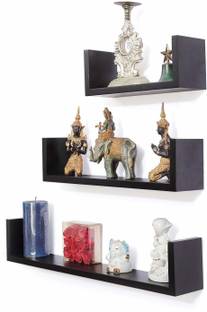 Karam Collections Ronald Wall Shelf, Set of 3 (Matt Finish, BROWN) Engineered Wood Display Unit