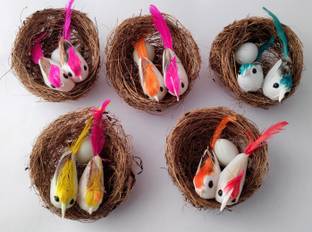 3A Featuretail Artificial Mini Birds with Nest for School Projects/Model Making Decorative Showpiece  -  3 cm