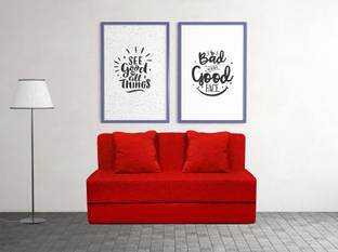 PUMPUM Maroon 2 Seater Single Foam Fold Out Sofa Cum Bed