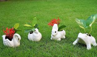 Bright Shop Handcrafted Ceramic Set of 4 , Swarn,Frog,Bird ,Rabbit Planter Pot, Ceramic Vase