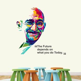 StickMe 75 cm Mahatma Gandhi - Father of Nation - Office Motivational - Inspirational - Quotes - Warp Art - Creative - Colourful Wall Sticker -SM581 Self Adhesive Sticker