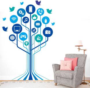 StickMe Technology - Tech - Tree - Birds - Office - Inspirational - Motivational - Creative - Wall Sticker-SM752-A