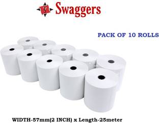 SWAGGERS Credit card swipe machine thermal paper billing rolls- 57mm(Width)x25meter(Length), pack of 10 rolls Thermal Cash Register Paper
