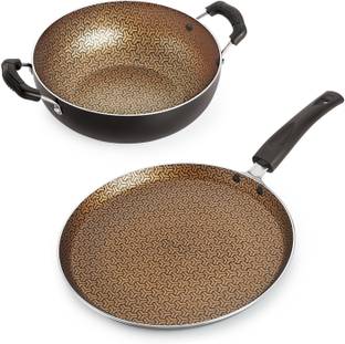 NIRLON Majesty Non Stick Cookware Pots & Pan Flat Dosa Tawa & Kadhai Combo Set Non-Stick Coated Cookware Set