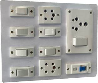 Engarc Wooden Electrical Board (7 switch (1 15A,6 6A) ,3 socket (1 15A,2 6A) ,1 MCB) 6 A Four Way Electrical Switch