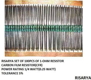 RISARYA 1-OHM(1E) RESISTOR,100PCS,5%,CFR,1/4 WATT Fixed Resistor