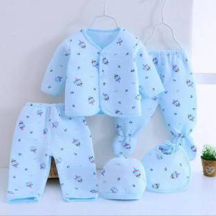 Honey Boo Presents New Born Baby Winter Wear Keep warm Baby Clothes 5Pcs (Blue)