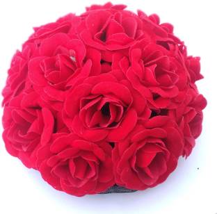 GuruEmbellish Red Flower Gajra Hair Accessories Bun Juda Maker for Women Hair Accessory Set
