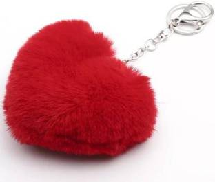Yasheshwi store new stylish love heart fur key chain pom pom girls/ladies/ bag s& purse in red Key Chain