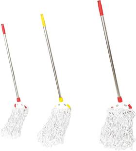 VIMART Stainless Steel Pipe With Clip-N-Fit Mop Set / Mop Stick Length 4 Feet / String Mop / Floor Cleaning Mop (Set Of 3 , Mul / Dry & Wet Mopticolour) Wet & Dry Mop