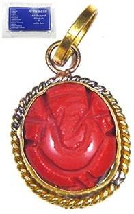 यूरेंशिया Red Coral Ganapati Moonga Ganesh Panchdhatu Alloy Pendant for Fengshui Vastu Home Coral स्टोन