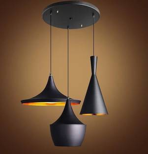 KRYSTALS 3-Light Black Aluminium Shade Black cone Pendants Ceiling Lamp
