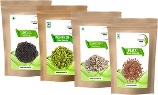 Naturewell Combo pack of Basil Seeds , Sunflower Seeds , Pumpkin Seeds , Flax Seeds (100 Gram Each Pack) Raw Seeds Basil Seeds, Sunflower Seeds, Pumpkin Seeds, Brown Flax Seeds