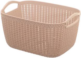 KUBER INDUSTRIES Plastic Unbreakable Plastic Multipurpose Large Size Flexible Storage Baskets / Fruit Vegetable Bathroom Stationary Home Basket with Handles (Peach) -CTKTC37801 Storage Basket