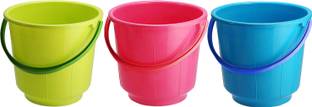 KUBER INDUSTRIES 3 Pieces Unbreakable Strong Plastic Bathroom Bucket 13 Ltr (Green & Pink & Blue) -CTKTC37927 13 L Plastic Bucket