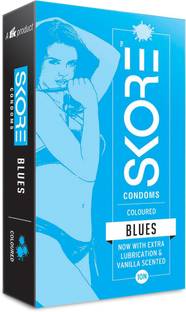 SKORE blues Flavoured Condoms - Coloured and 1500 Raised Dots 10s Pack Condom