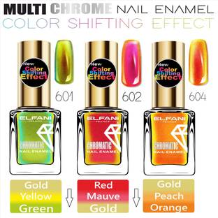 Elfani Multi Chrome colour shifting / changing effect nail polish combo Flickering Gold, Spectrum Red, Persian Sapphire