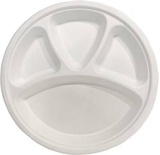 Ambassador TWI-Biodegradable Sugarcane Bagase Paper Pulp Molded Tray Round Plates 11'' Inches 4 Compartment (Eco Friendly) Pack of 2 Dinner Plate