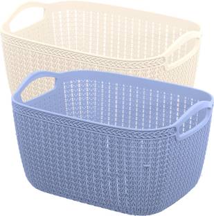 KUBER INDUSTRIES Plastic Unbreakable Plastic 2 Pieces Multipurpose Medium Size Flexible Storage Baskets / Fruit Vegetable Bathroom Stationary Home Basket with Handles (Cream & Grey) -CTKTC39083 Storage Basket