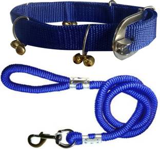 ADIOS Dog Belt Combo of Blue Ghungroo Collar with Blue Lead 1.5m Lengthy Dog Collar & Leash