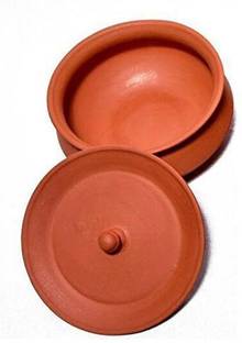 vsudhev Organic Clay Crafts Clay Handi for Cooking/Clay Handi/MItti Handi/Curd Pot Medium Size (1 LTR) Handi 1 L with Lid