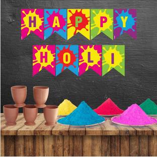 Balloons Holi Banner for Holi Decoration/Holi Banner for Holi Celebration/Colourful Banner for Holi Party Pennant Banner