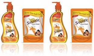 Santoor tulsi 2 pouch + 2 pump pack of 4 Hand Wash Pump + Refill