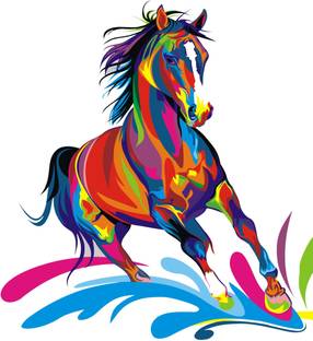 DivineDesigns 58 cm Colorful Horse Sticker ( Size :- 58 X 66 cm ) Self Adhesive Sticker