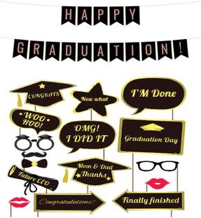 Balloons HAPPY GRADUATION Combo (1 Set Happy GRADUATION Banner+16pcs Photo Booth Props) Banner