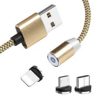 Stela Reversible Micro USB 1 m Magnetic USB 360 Fast Charging Cable Reversible USB 2.0 (Lightning, Micro, Type C port all Mobile & Tablet, Gold, Sync and Charge Cable) 1 m Metal Reversible Micro USB (Compatible with Mobile, Tablet, Gold, One Cable)