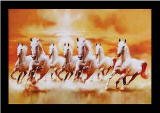 Majestic 7 Running Vastu Horses Sparkle Sticker Poster Big Without Frame (2.50 X 5 Feet) Wall Art Decor Fine Art Print