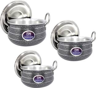 bartan hub Cook and Serve Kitchen Handi Combo set of 3 (1.5 L , 2.5 L , 3.5 L ) Handi 1.5 L, 2.5 L, 3.5 L with Lid
