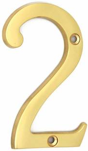 Wigano 4"Inch Brass Lacquered Finish Stylish House Door Numbers (Number 2) Sign
