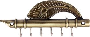 Fonax Flute & Peacock Feather Shape Key Holder | Wall Mounted | With Screws Brass Key Holder