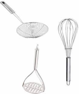shreeji creation 3( Frayer , Smasher , Mixer) Combo OF Stainless steel 1 Deep Fryer Strainer 1 Hand Blender Mixi and 1 Masher For Every Need Of Kitchen Silver Kitchen Tool Set (Silver) Kitchen Tool Set
